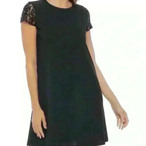 Marina Black Mini Dress Lace/Sequin Short Sleeves Women Size 14